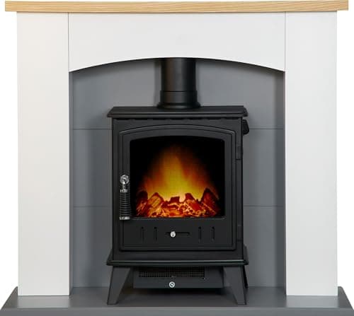 Image of Adam Huxley in Pure White & Grey with Aviemore Electric Stove in Black, 39 Inch