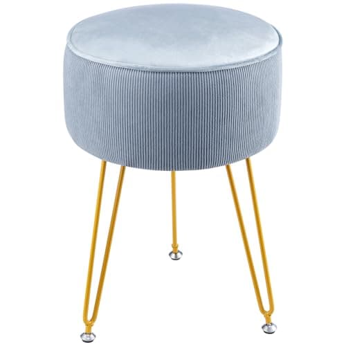 Image of CROWNSHOP Stool Chair for Dressing Table Round Dressing Table Stool With iron Legs Vanity Comfortable Padded Makeup (Blue)