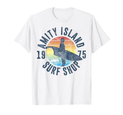 Image of Jaws Amity Island Surf Shop 1975 Retro Logo T-Shirt
