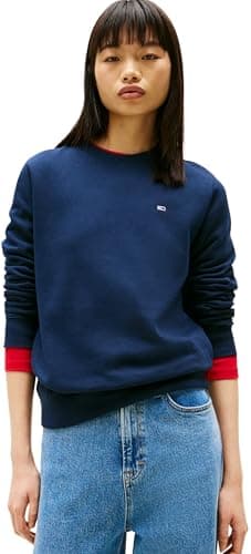 Image of Tommy Jeans Women's Tjw Reg S Flag Crew Dw0dw19959 Pullover Sweatshirt, Blue (Dark Night Navy), S