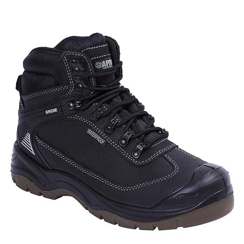 Image of Apache Men's Ranger Safety Hiking Boot | Black Size 9 UK | Premium Leather Work Shoe | Waterproof and Durable | Steel Toe Cap and Midsole Protection