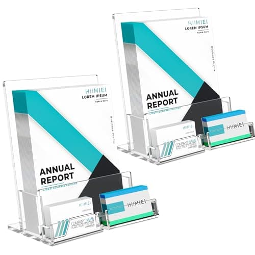 Image of HIIMIEI Acrylic Leaflet Holder A4: 2 Pack Clear Brochure Holder with Business Card Holder - Leaflet Display Stands for Magazine Pamphlet Booklets Menu Literature Business Card