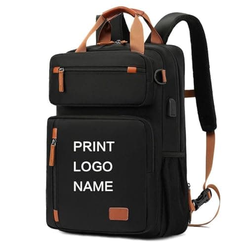 Image of Custom Logo Backpack Men Personalized Multifunctional Travel & Business Laptop Bag Printed Name Pattern Perfect Company Gift Black,15 inches