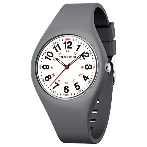 Image of GOLDEN HOUR Analog Unisex Watches Waterproof Sports Digital Ladies Watches for Men, Nurse Medical Professionals, Students, Boys, Girls - Time Glowing Easy to Read Dial, Silicone Strap Womens Watch