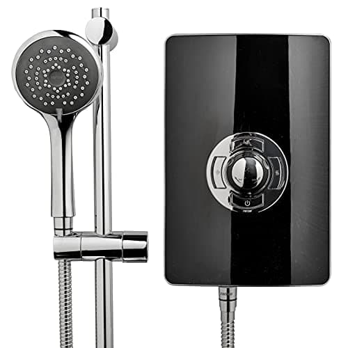 Image of Triton Showers Collection 2, Shower Electric, 8.5 KW, Triton Aspirante, Black Gloss, Electrical Showers, with Showerhead and Anti Twist Hose, Bathroom Showering Unit