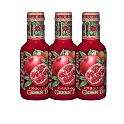Image of Arizona Tea Drink 500ml PET Bottle, Delicious Fruity Drink, No Artificial Flavours, No Artificial Preservatives Refreshing & Great for On-the-Go Hydration (Pack of 3, Pomegranate Green Tea)