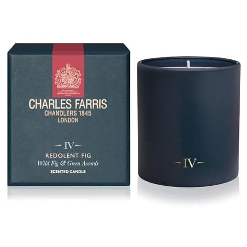 Image of Charles Farris Luxury Scented Candle - Wild Fig & Green Accords - Artisan Hand-Finished Glass Jar, Made in England (Redolent Fig)
