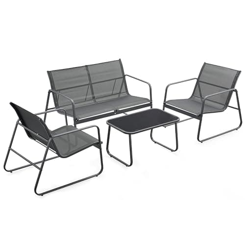 Image of URBNLIVING 4-Piece Outdoor Garden Lounge Set – Loveseat, 2 Chairs & Coffee Table, Patio Sofa Furniture, Modern Weather-Resistant Design (Black)