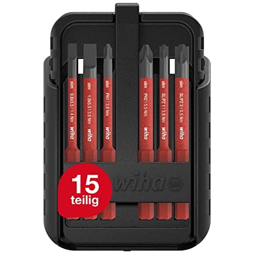 Image of Wiha Bit Set slimBit Electric Slotted, PH, PZ, PlusMinus/PZ, TORX 12 Pieces, Includes SlimBit Boxes, Belt Holder, Compact, Mobile, VDE Tested (43162)