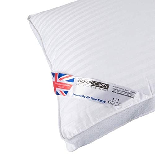 Image of HOMESCAPES Air Flow Hypoallergenic Super Microfibre Pillow 100% Cotton Casing, 48 x 74 cm (19″ x 29″) UK Standard Size