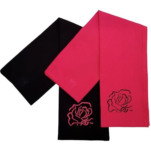 Image of Ragged Rose Tea Towels for Kitchen - 50 cm x 70 cm Pair of Kitchen Cloths for Drying Dishes, Wiping Countertops, & Handling Pots - Machine Washable & Durable - Pink/Black, Pack of 2