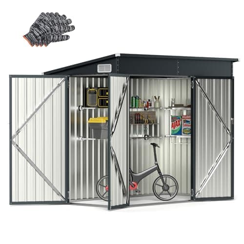 Image of TANGZON Metal Garden Shed, 8 x 4FT Outdoor Storage Tool House with Sloping Roof, Lockable Doors, Keys & Air Vents, Galvanized Steel Waterproof Gardening Tool Organizer for Bike Garbage Can Lawnmower