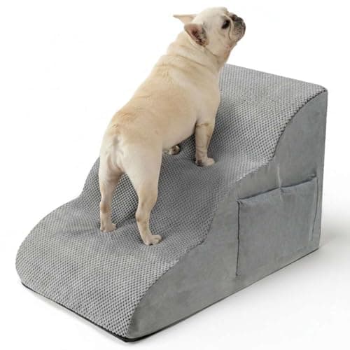 Image of FURRYPAWS Dog Steps for Bed and Sofa, 3-Step Non-Slip Dog Stairs, High Density Foam Pet Stairs for Small,Senior Dogs and Cats, Dog Ramp for Sofa, with Removable Washable Cover, 60×40×40cm
