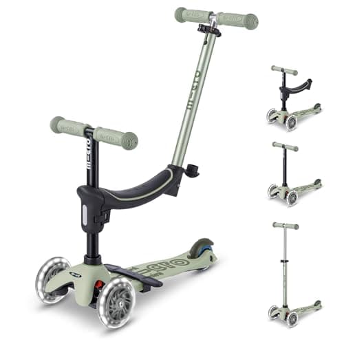 Image of Micro Scooters | Mini Micro 2 Grow LED 4in1 Toddler's Trike | Handlebar Adjustable | Lightweight | 1-6yrs | Boys & Girls | Olive Green