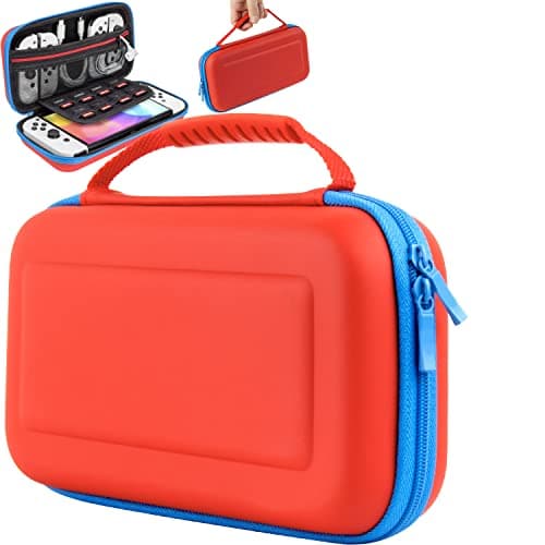 Image of Orzly Case for Nintendo Switch OLED Neon Red/Neon Blue Console and Original Switch Console, Portable Travel Protective case with Space for Games and Accessories - Tanami Gift Box Edition