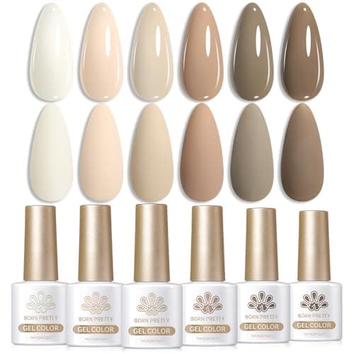 Image of BORN PRETTY Nude Gel Nail Polish Set 6 Colors Autumn Neutral Chocolate Brown Gel Polish Soak Off U V LED DIY Manicure French Kit Beauty Gifts for Women Girls