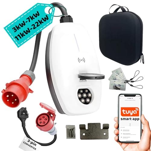 Image of Evwallbox 22kW EV Charger 32A – 3 Phase Type 2 Electric Vehicle Charging Station (Supports 11kW–22kW) – Wallbox EV Charger – IP55 Weatherproof – UK Plug (EV Charger)