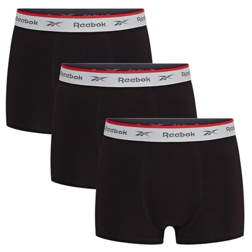 Image of Reebok Ovett Boxers for Men | Pack of 3 Mens Trunks, Breathable & Stretchable Underwear for Men | Multipack Cotton Boxer Shorts, Black, XL
