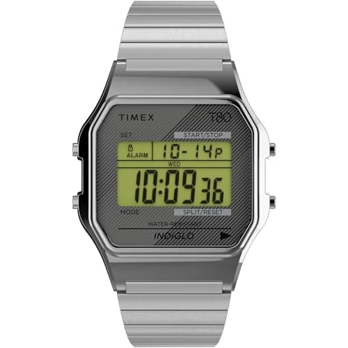 Image of Timex Unisex T80 34 mm Watch - Stainless Steel Stainless Steel Expansion Band Digital Dial Silver-Tone Case TW2R79100