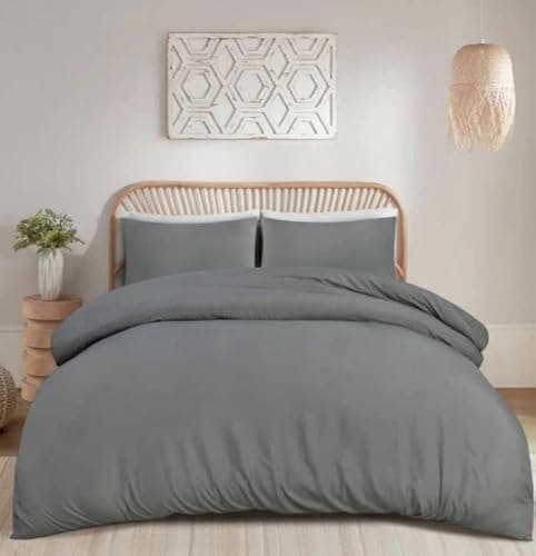 Image of Ghazlan 100% Egyptian Cotton Duvet Cover Set, 200 Thread Count 3 Pieces Duvet/Quilt Cover Set - Luxury & Ultra Soft Sateen Duvet Cover with Pillowcases, Grey Bedding Set (Grey, King)