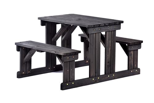 Image of BrackenStyle Guernsey 4 Seat Wooden Picnic Table - Easy Access Walk In Bench for Pubs & Gardens - 110cm Length (Dark Grey Wash)