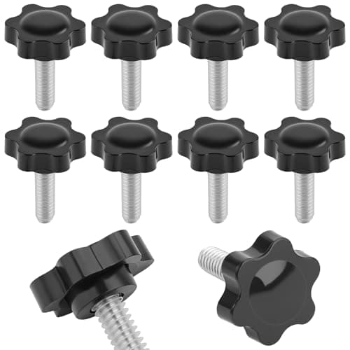 Image of 10PCS 1/4-20 Black Star Knobs, Threaded Knurled Thumb Nuts for Mechanical Instrument, Grip Knob Screw/Star Hand Knobs for Umbrella Base Replacement, Female Threaded Hexagon Head Thru Knob