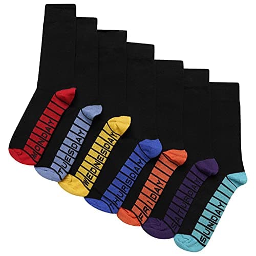 Image of Soxy Mens Days of the Week Socks - 7 Pack - Cotton Rich Colour Sole, Heel & Toe Socks - Black-Multi Colour - UK Shoe Size 6-11
