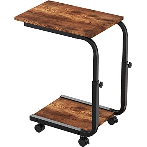 Image of SIMPDIY Side Table Height Adjustable End/Bedside Table with 4 Wheels for Sofa Bedroom Living Room Office, Coffee Tables for Small Spaces, Stable, Heavy Duty Iron, Rustic Brown