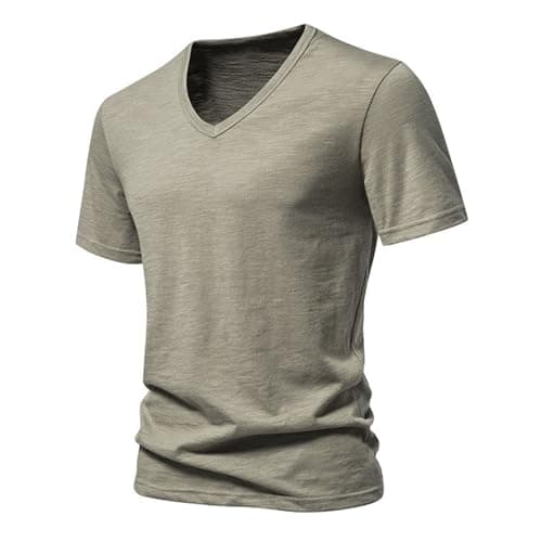 Image of Mens V Neck T Shirt Cotton T Shirt Slim Fit Short Sleeve T-Shirts Gym T Shirts Mens Summer Clothes Muscle Fit Sport