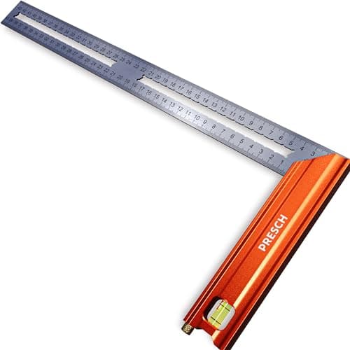 Image of Presch Try Square 400 mm | Large | Includes rust-free marking gauge (40cm), level bubble & marking pin | 90° & 45° | Carpenters square, Precision Square, Joiners Square, Engineers Square