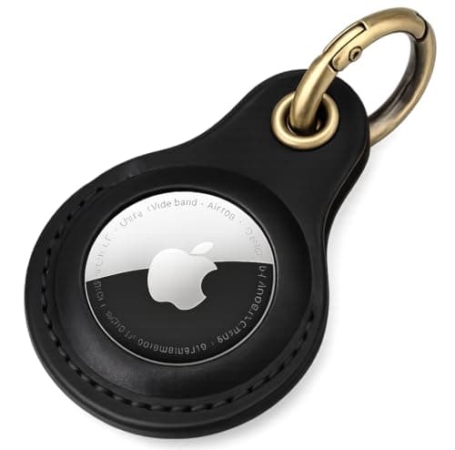 Image of Genuine Leather AirTag Keyring Holder Compatible with Apple AirTag Keychain Leather, Anti Lost Secure Key Ring Cover for Pet Collar Luggage Bag Travel, Scratch Resistant Protective Air Tag Case, Black