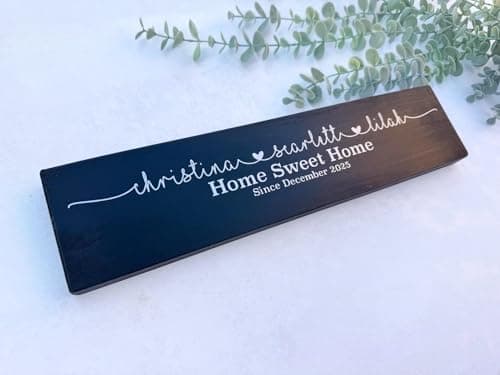 Image of The Handmade Sign Company Personalised Wooden Plaque, Pine, Multiple Sizes Black/Grey/White/Oak, Home Sweet Home, Wall Hung or Freestanding (Black, 40 x 10cm)