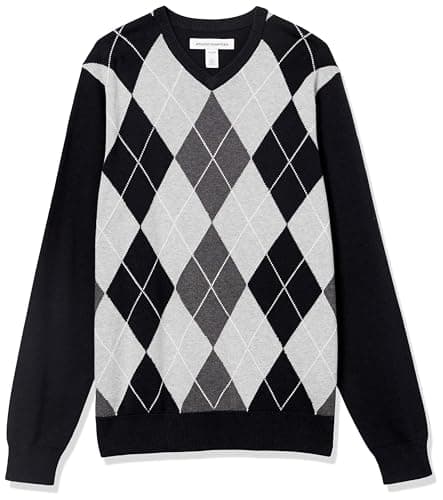Image of Amazon Essentials Men's V-Neck Sweater (Available in Big & Tall), Black Argyle, Small