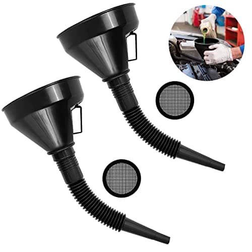 Image of Abnaok Fuel Funnel, 2Pcs Plastic Funnel with filter screen & Removable Hose Car Funnel for Auto Oil Gasoline Petrol Diesel and Household Use (Black)