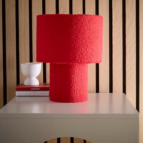 Image of Teddy Velvet Table Lamp Available in Red Yellow or Navy Perfect Blend of Texture, Warmth, and Modern Design (Red)