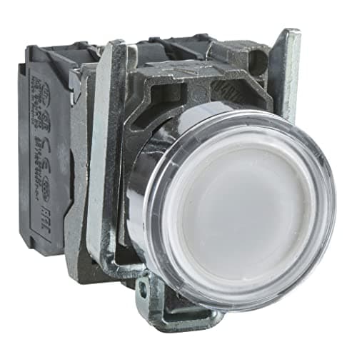 Image of Schneider Electric Harmony XB4 - Illuminated Push Button Switch, Metal, Spring Return, 1NO + 1NC, 24 V AC/DC, 22 mm Mount, Flush Operator Profile, XB4BW31B5, White
