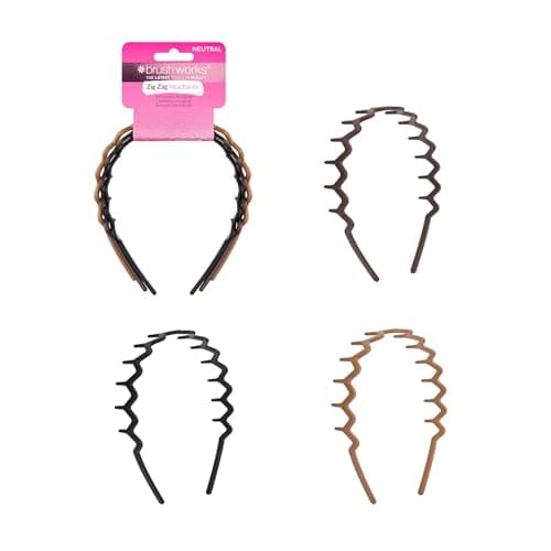 Image of Brushworks Neutral Zig Zag Headbands – 3 Pack | Stylish Wavy Hair Bands for Women & Girls | Comfortable, Non-Slip, Everyday Hair Accessories