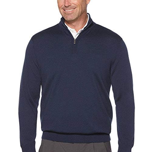 Image of Callaway Men's Long Sleeve 1/4 Zip Mock Merino Sweater, Peacoat Navy, Small