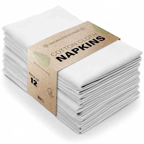 Image of Magna Collection Cotton Cloth Napkins – Set of 12 (46cm x 46cm) – 100% Cotton – Hotel Quality, Soft, Durable, and Reusable – Ideal for Dining, Weddings, Events & Everyday Use (White)
