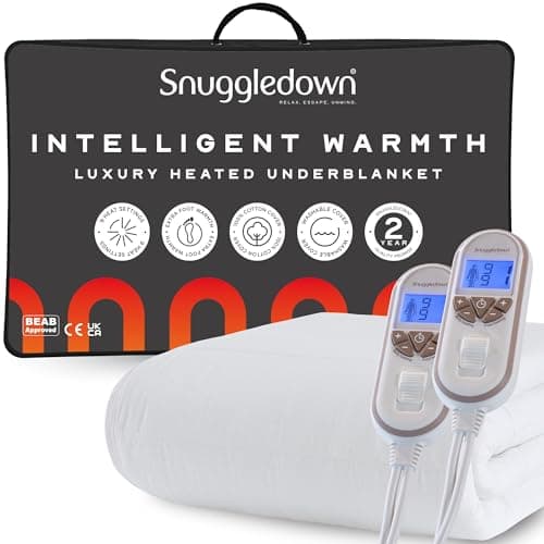 Image of Snuggledown Intelligent Warmth Electric Blanket King Size - Luxury Heated Blanket with Dual Controls, Foot Warmth & 9-Heat Settings | 100% Cotton Casing, Auto Shut-Off, Washable (150 x 200cm)