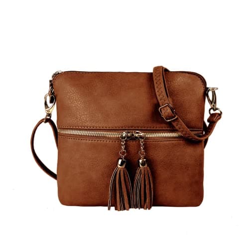 Image of Woodland Leather Crossbody Bag for Women, Designer Faux Leather Small Shoulder Bag With Adjustable Strap, Multiple Compartments Messenger Bag (Brown), Small (21.5x21.5 cm)