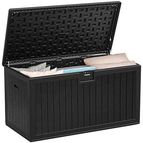 Image of YITAHOME Garden Storage Box Outdoor 567.8L, Heavy-Duty Waterproof Resin Deck Box with Lockable Lid, All-Weather Storage Bench for Patio Furniture, Cushions, Pool & Garden Tools, Black