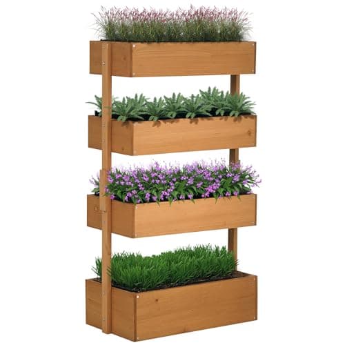 Image of Outsunny 80cm x 45cm x 142cm 4-Tier Raised Garden Bed, Fir Wood Vertical Planter Box, Freestanding Elevated Plant Stand for Indoor Outdoor Use, Orange