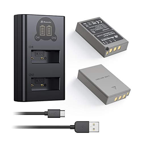 Image of Powerextra 2 Pack Replacement BLS-50 Battery and Dual LCD Battery Charger Kit Compatible with Olympus BLS-5, BLS-50, PS-BLS5 and Olympus OM-D E-M10, Pen E-PL2, E-PL5, E-PL6, E-PL7, E-PM2, Stylus 1
