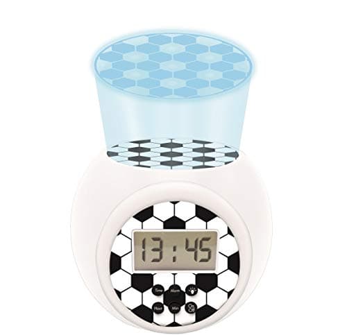 Image of LEXIBOOK Projector Alarm Clock Football with snooze function and alarm function, Night light with timer, LCD screen, battery operated, white/black, RL977FO