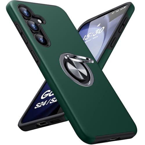 Image of KOVASIA for Samsung Galaxy S24 Case with Stand, 360° Rotating Metal Ring Holder, Military Class Protection Anti-Scratch Shockproof Phone Case for Samsung S24 5G 6.2", Blackish Green