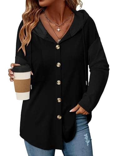 Image of CHICZONE Womens Pullover Sweatshirts Oversized Hoodies Button Fall Clothes with Pocket Loose Fit A Black