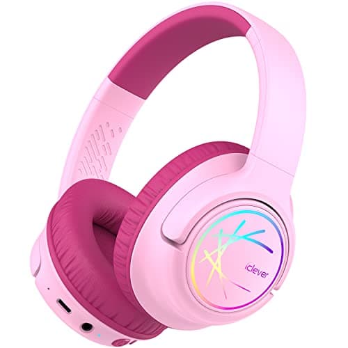 Image of iClever Kids Wireless Headphones with LED Lights, BTH18 Safe Volume 74/85dBA, 43H Playtime, Stereo Sound, Type-C, AUX Cable, Bluetooth5.3 Over Ear Kids bluetooth Headphones for Tablet/Travel