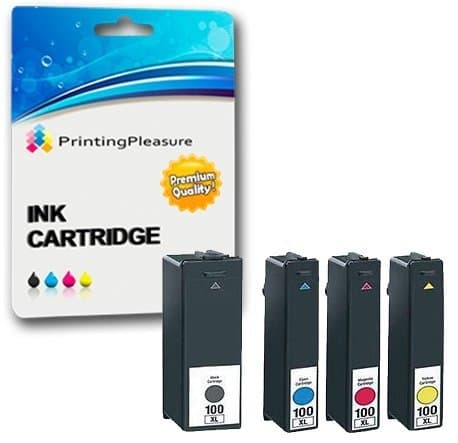 Image of 4 (FULL SET) Compatible 100XL Ink Cartridges for Lexmark S300 S301 S305 S308 S405 S408 S505 S605 S815 S816 Pro 202 205 208 209 705 706 805 901 905 - Black/Cyan/Magenta/Yellow, High Capacity