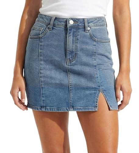 Image of Mini Denim Skirt for Women UK, Women's Short Jean Skirts Womens Skort Cargo Skorts Dresses High Rise Jeans Shorts Dress, Ladies Blue Cowgirl Sexy Summer Cotton Stretch Stretchy Miniskirt with Pockets